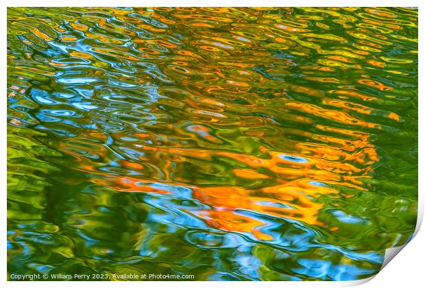 Orange Green Blue Water Reflection Abstract Habikino Osaka Japan Print by William Perry