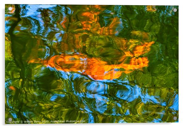 Orange Green Blue Water Reflection Abstract Habikino Osaka Japan Acrylic by William Perry