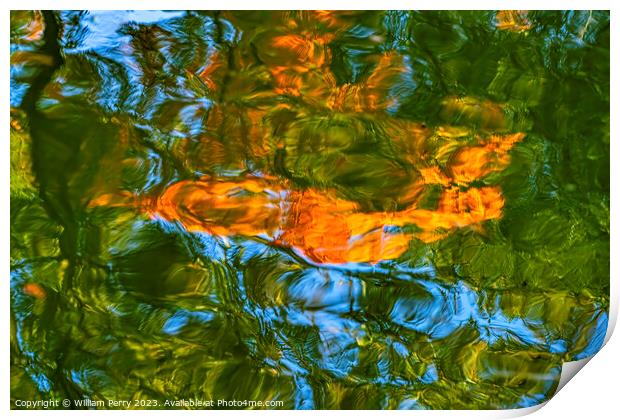 Orange Green Blue Water Reflection Abstract Habikino Osaka Japan Print by William Perry