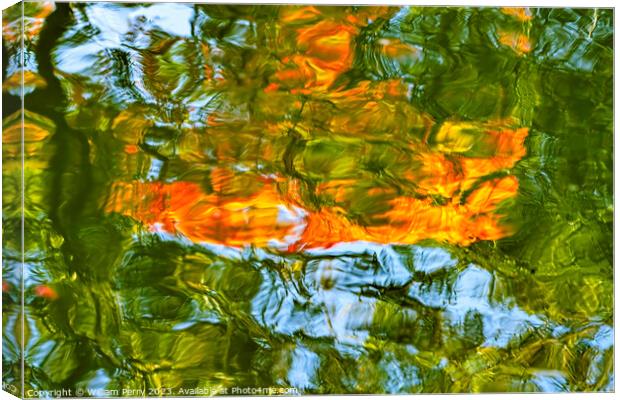 Orange Green Blue Water Reflection Abstract Habikino Osaka Japan Canvas Print by William Perry