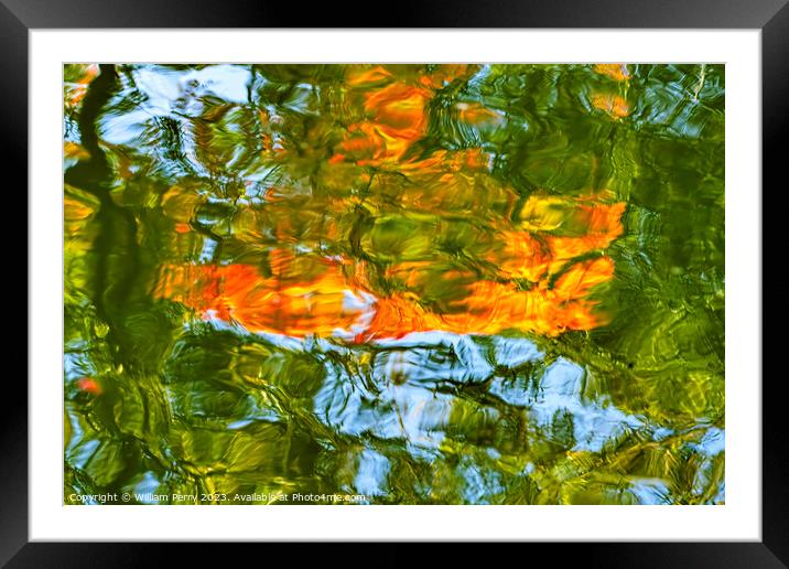 Orange Green Blue Water Reflection Abstract Habikino Osaka Japan Framed Mounted Print by William Perry