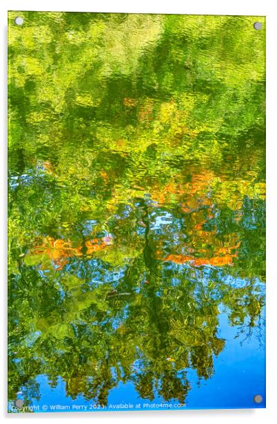 Orange Green Blue Water Wide Reflection Abstract Habikino Osaka  Acrylic by William Perry