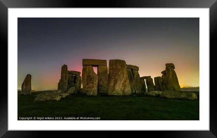 Stonehenge Aurora Framed Mounted Print by Nigel Wilkins