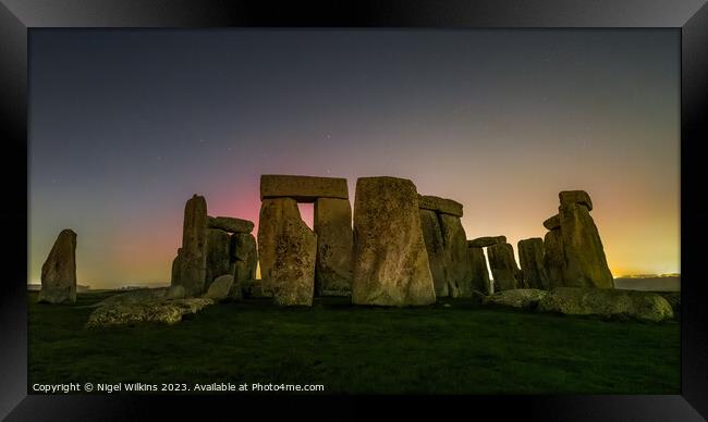 Stonehenge Aurora Framed Print by Nigel Wilkins