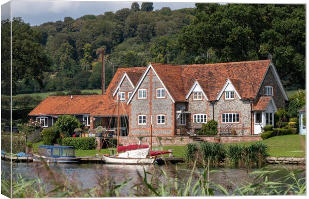 Houses on the River Thames, Hambleden Canvas Print by Kevin Hellon