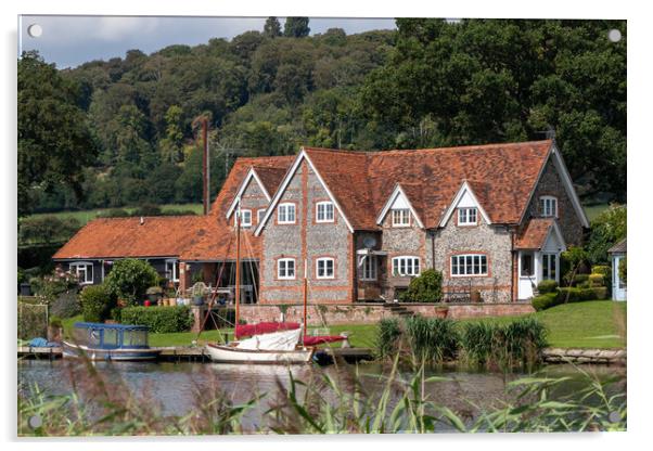 Houses on the River Thames, Hambleden Acrylic by Kevin Hellon