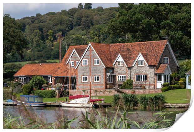 Houses on the River Thames, Hambleden Print by Kevin Hellon