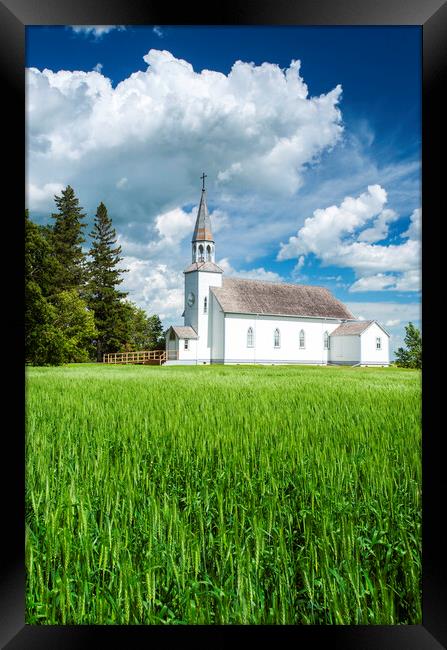 wheat field with historic Chapelle St. Thérèse church Framed Print by Dave Reede