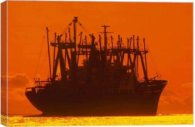 Freighter on the Open Ocean       Canvas Print by Dave Reede