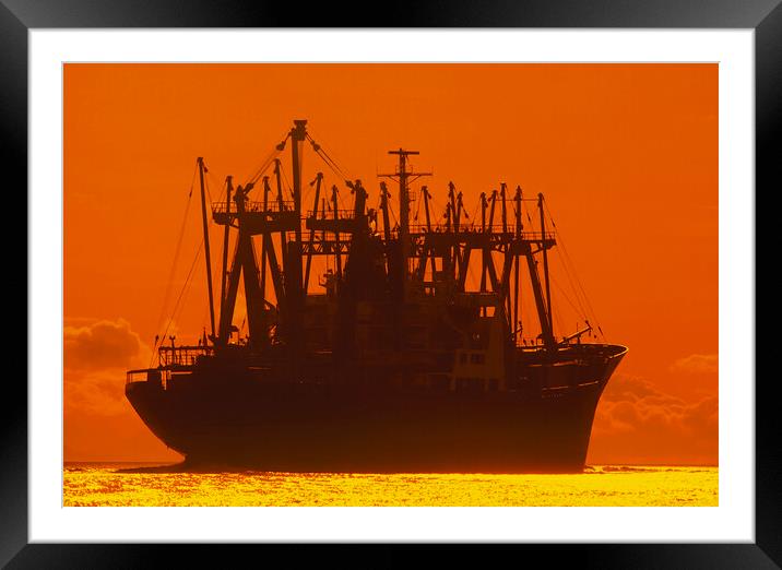Freighter on the Open Ocean       Framed Mounted Print by Dave Reede