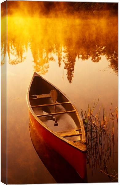 canoe in the mist Canvas Print by Dave Reede