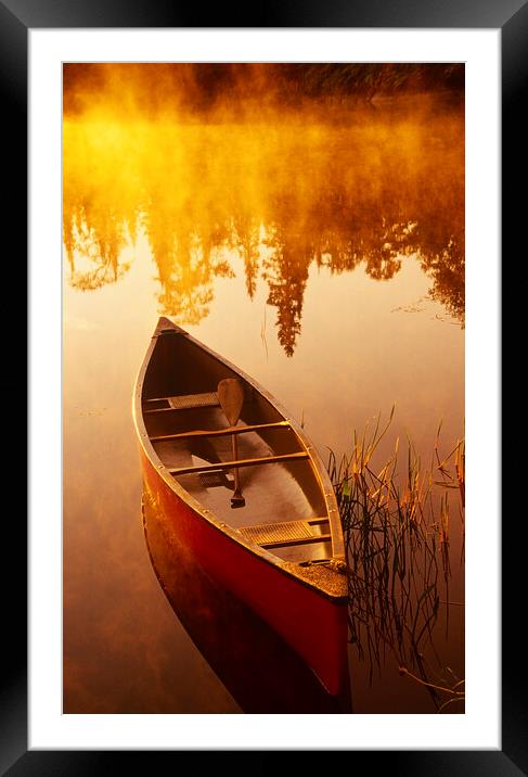 canoe in the mist Framed Mounted Print by Dave Reede