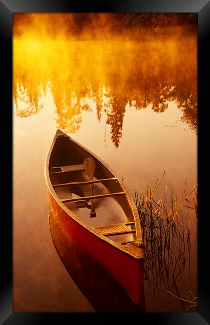 canoe in the mist Framed Print by Dave Reede