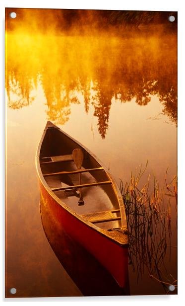 canoe in the mist Acrylic by Dave Reede