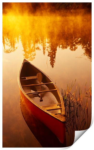 canoe in the mist Print by Dave Reede