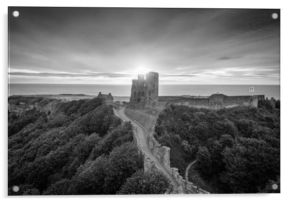 Scarborough Castle Black and White Acrylic by Apollo Aerial Photography