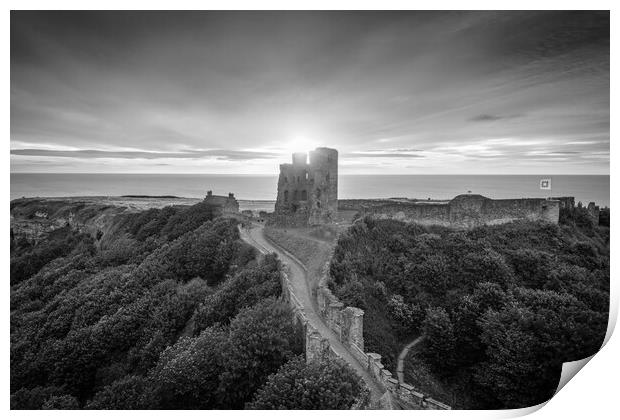 Scarborough Castle Black and White Print by Apollo Aerial Photography