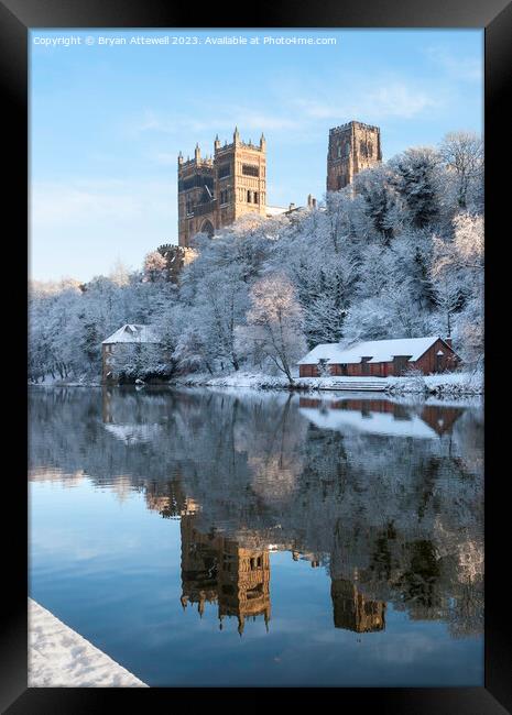 Winter view of Durham Cathedral reflected in the r Framed Print by Bryan Attewell