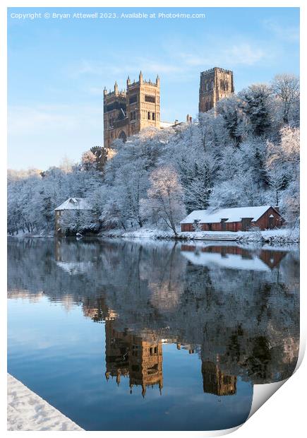 Winter view of Durham Cathedral reflected in the r Print by Bryan Attewell