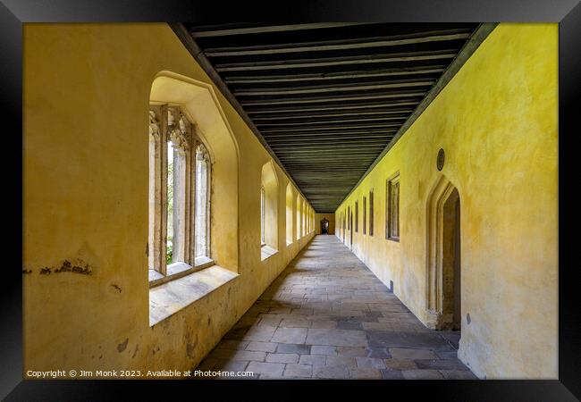 Magdalen College Cloisters Interior Framed Print by Jim Monk