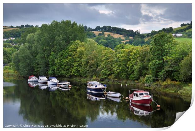 Boats on the River Dart, Devon Print by Chris Harris