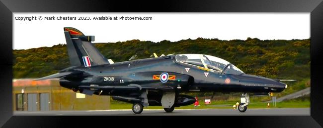 Hawk T2 just landing at RAF Valley Framed Print by Mark Chesters