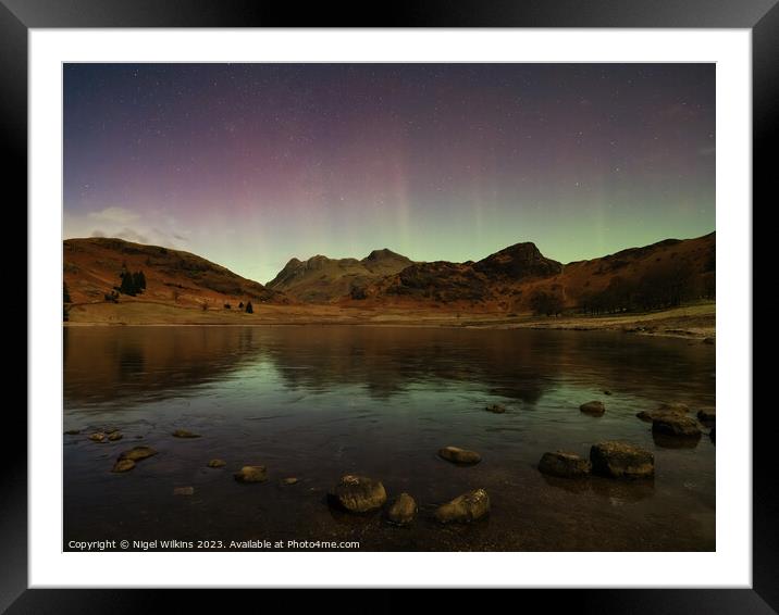 Lake District Aurora - Langdale Pikes Framed Mounted Print by Nigel Wilkins