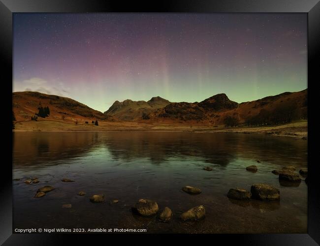 Lake District Aurora - Langdale Pikes Framed Print by Nigel Wilkins
