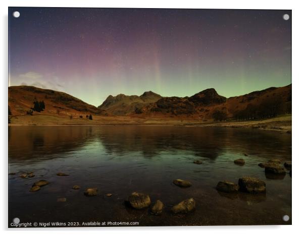 Lake District Aurora - Langdale Pikes Acrylic by Nigel Wilkins