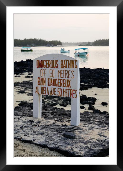 Dangerous Bathing Sign at Blue Bay, Mauritius Framed Mounted Print by Dietmar Rauscher