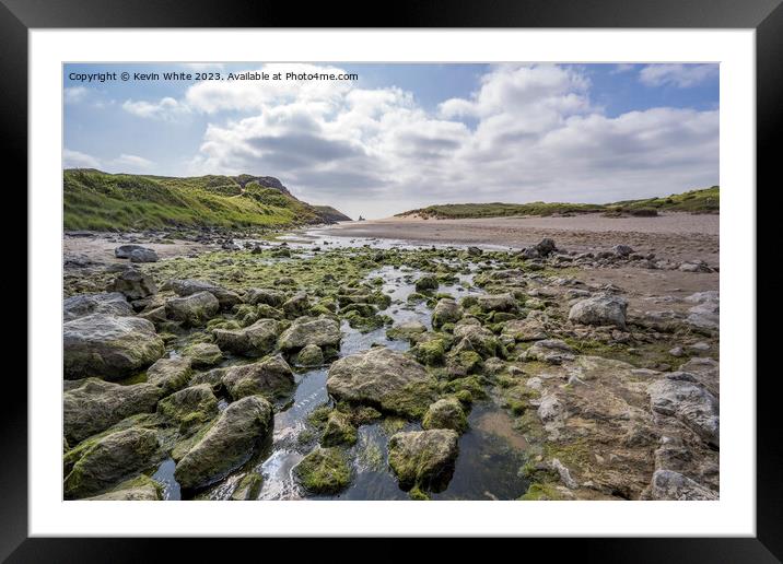 Mossy rocks on Broad Haven beach South Pembrokeshire Framed Mounted Print by Kevin White