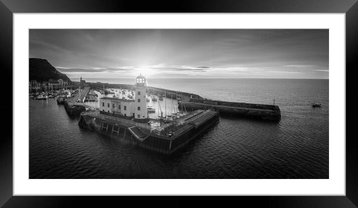 Scarborough Lighthouse Black and White Framed Mounted Print by Apollo Aerial Photography