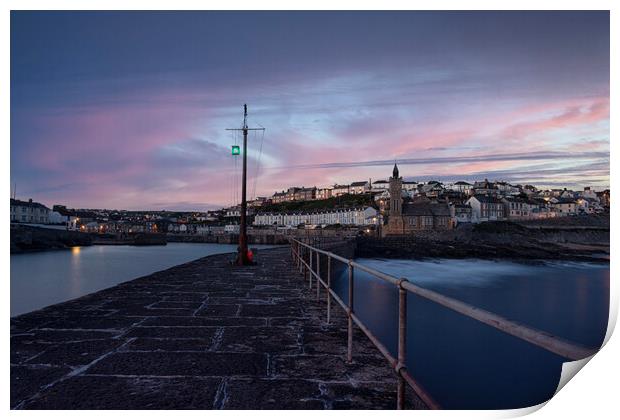 Porthleven Harbour Cornwall,early morning Print by kathy white