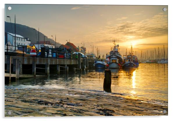 Scarborough Harbour Sunrise Acrylic by Alison Chambers