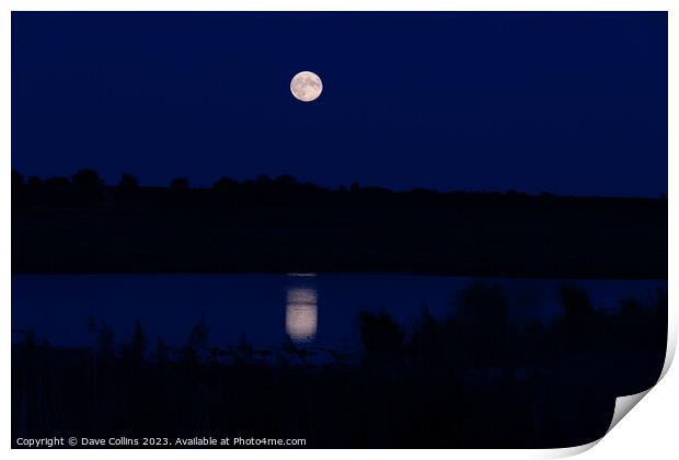 Moon Rising over and reflected in Frampton Marsh, Lincolnshire, England Print by Dave Collins