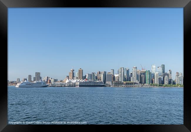 The Silver Whisper and Queen Elizabeth cruise ships docked at the Cruise Line Terminal with the downtown  skyscrapers, Vancouver, Canada Framed Print by Dave Collins