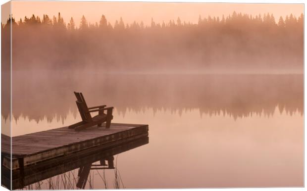 chair on dock, Glad Lake, Duck Mountain Provincial Park Canvas Print by Dave Reede