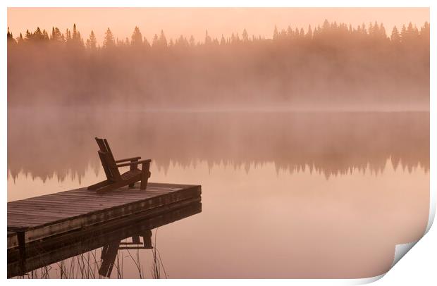 chair on dock, Glad Lake, Duck Mountain Provincial Park Print by Dave Reede