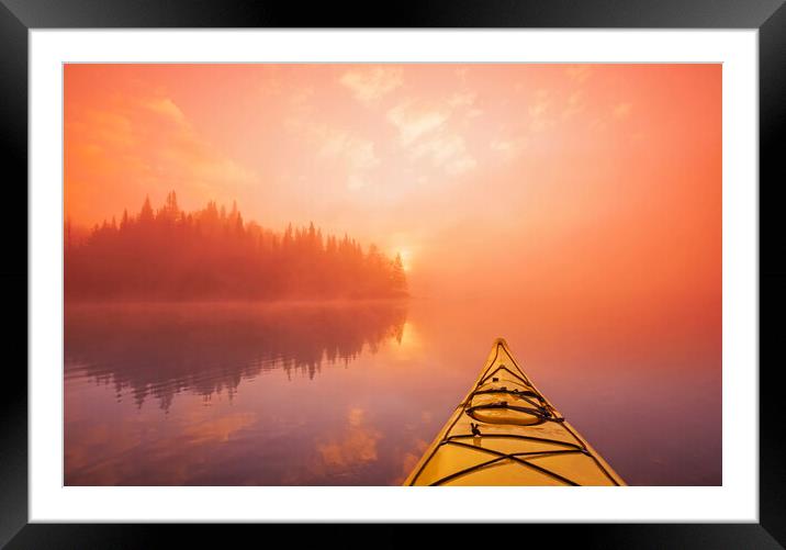 kayaking, Lyons Lake, Whiteshell Provincial Park Framed Mounted Print by Dave Reede
