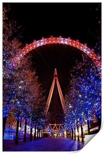 Night Time London Eye Print by Phil Clements