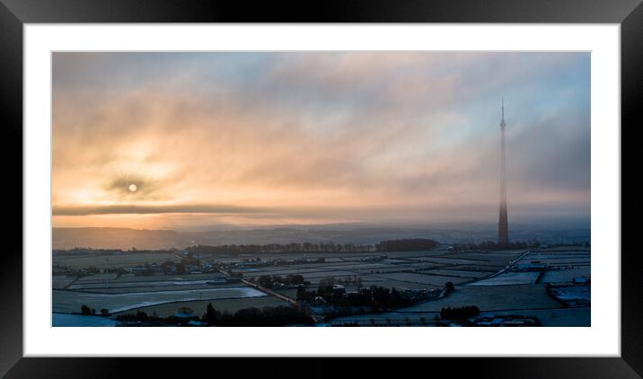 Emley Moor Misty Morning Framed Mounted Print by Apollo Aerial Photography