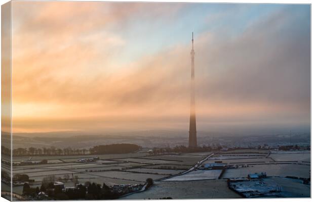 Emley Moor Sunrise Canvas Print by Apollo Aerial Photography