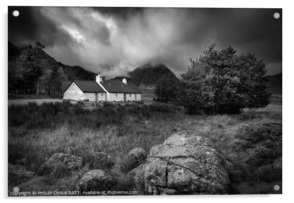 Black rock cottage Glencoe black and white 985 Acrylic by PHILIP CHALK