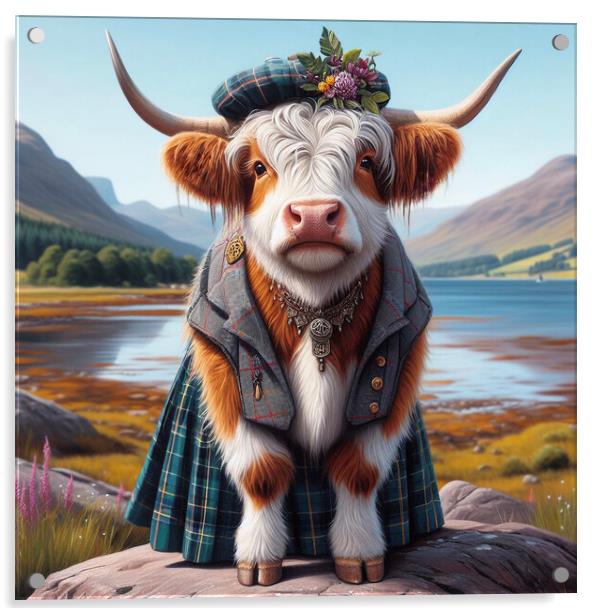 Highland Cow,in a kilt Acrylic by kathy white