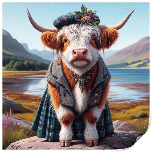 Highland Cow,in a kilt Print by kathy white