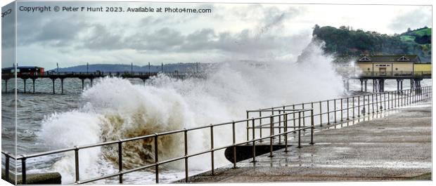 Waves On Teignmouth Sea Front Canvas Print by Peter F Hunt