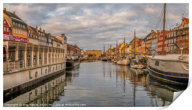 The restaurant boat Liva II moored in the Nyhavn canal in Copenh Print by Stig Alenäs