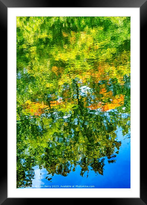 Wide Orange Green Blue Water Reflection Abstract Habikino Osaka  Framed Mounted Print by William Perry