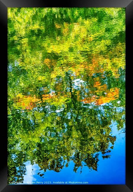Wide Orange Green Blue Water Reflection Abstract Habikino Osaka  Framed Print by William Perry