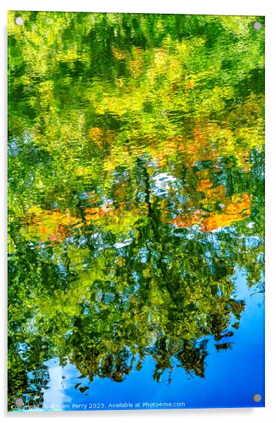 Wide Orange Green Blue Water Reflection Abstract Habikino Osaka  Acrylic by William Perry